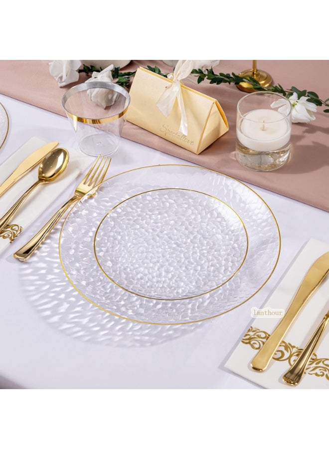 ASIV 175-Piece Clear Gold Plastic Dinnerware Set - Disposable Plates, Dessert Plates, Gold Cutlery, Cups, and Napkins - Perfect for Parties and Events - Image 4